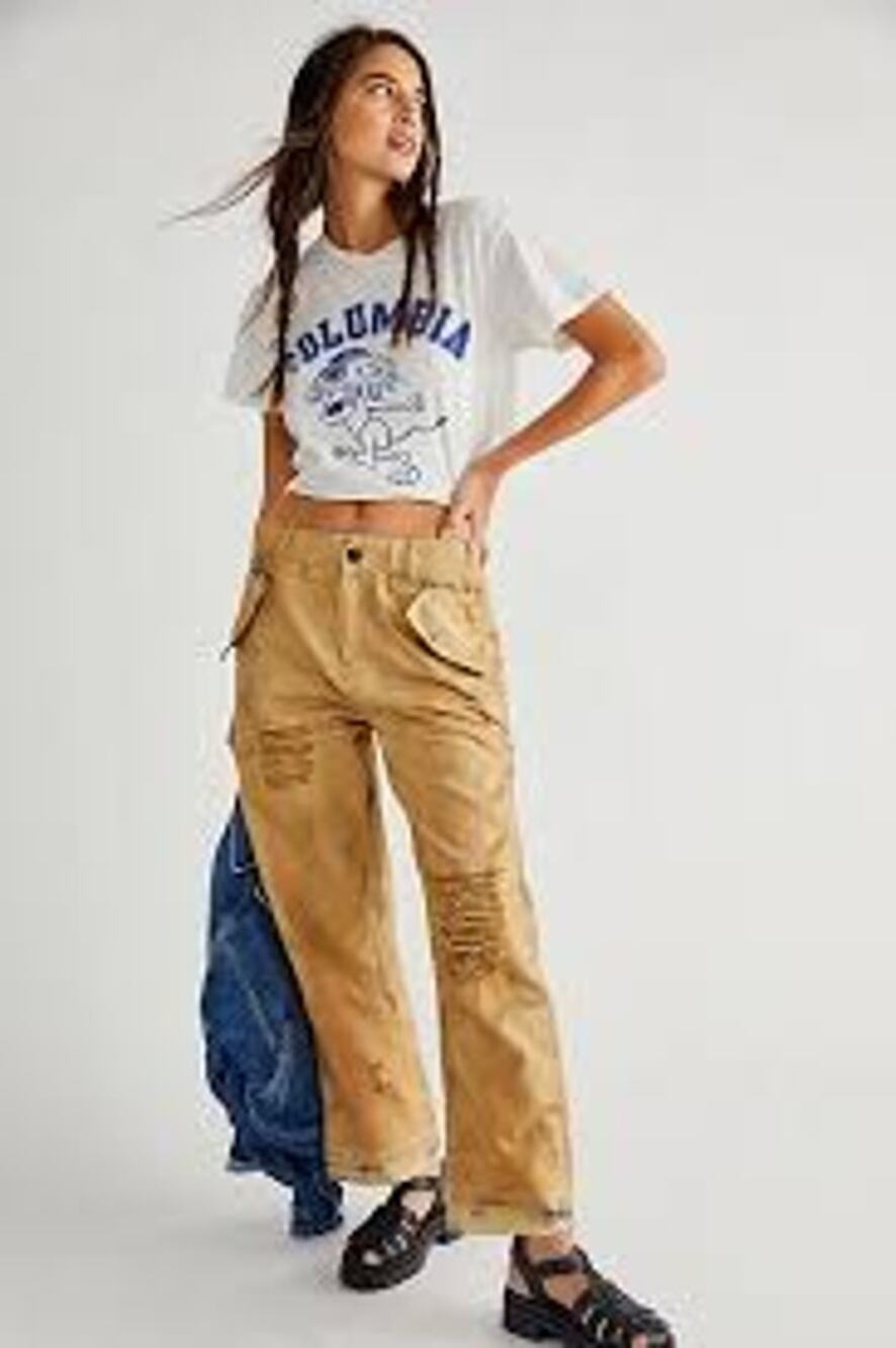 Free People Freddie Distressed Tie Dye Pants XS/P Tan Utility Cargo